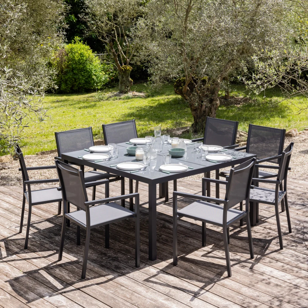 Set di mobili da giardino per 8 persone in textilene grigio CAGLIARI - alluminio antracite - Image 2