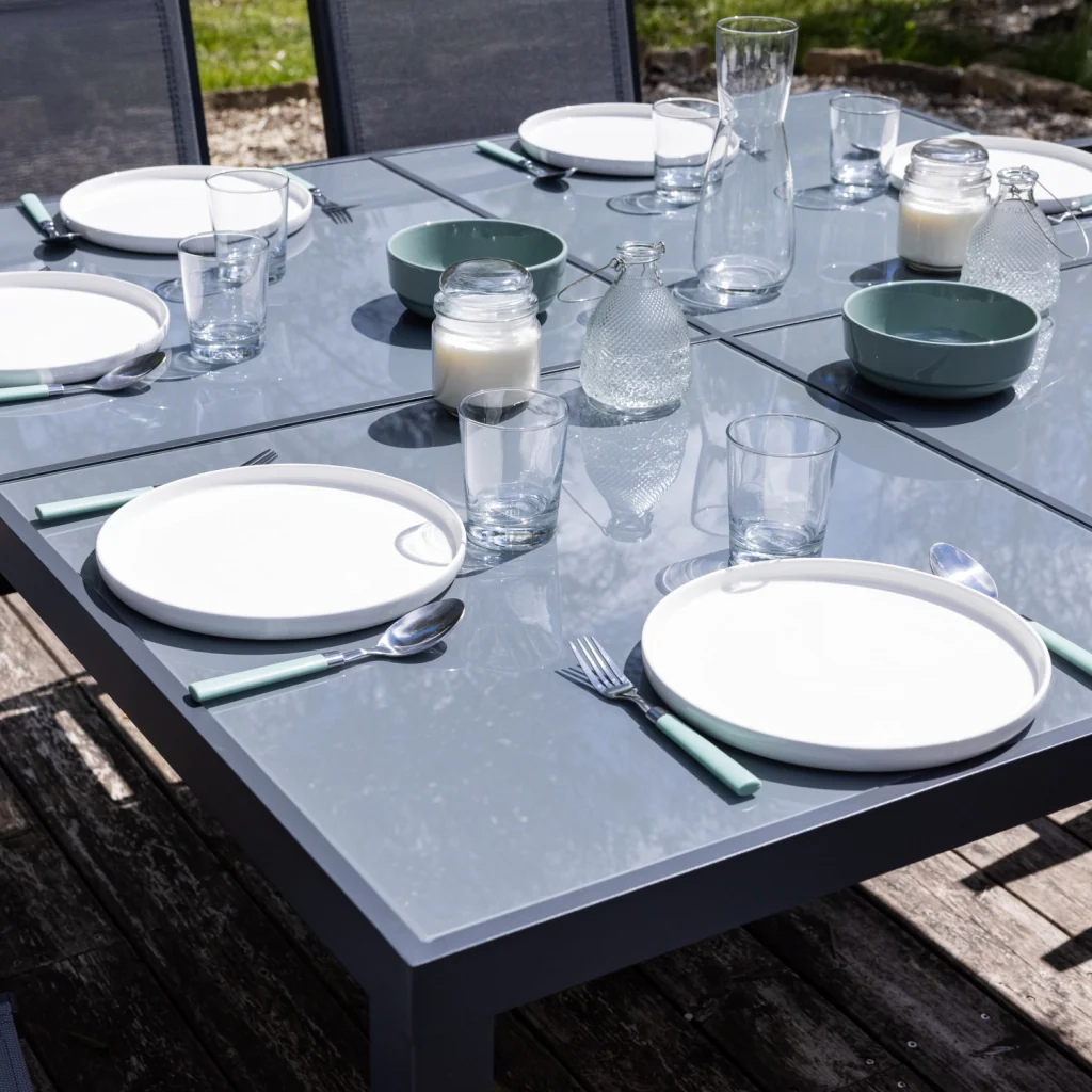 Set di mobili da giardino per 8 persone in textilene grigio CAGLIARI - alluminio antracite - Image 5
