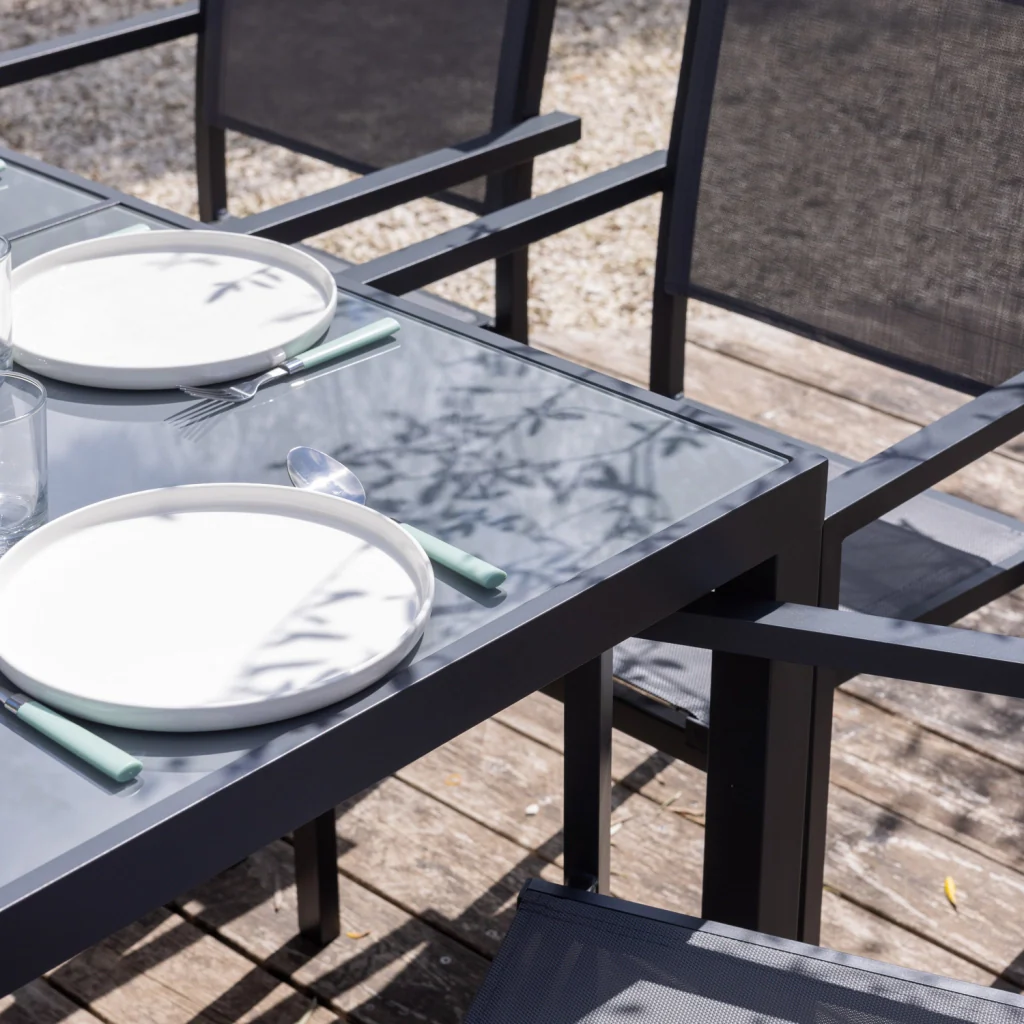 Set di mobili da giardino per 8 persone in textilene grigio CAGLIARI - alluminio antracite - Image 6