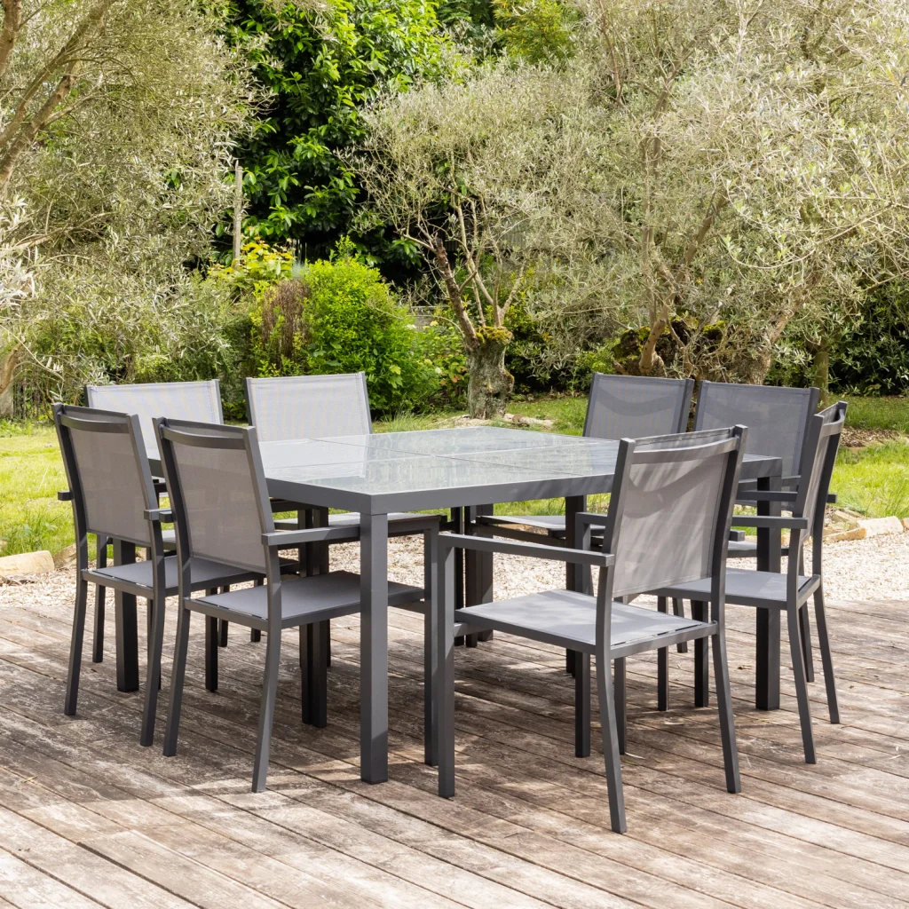 Set di mobili da giardino per 8 persone in textilene grigio CAGLIARI - alluminio antracite - Image 7