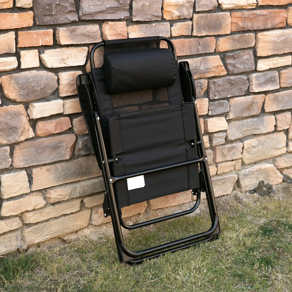 Set di sedie pieghevoli per 2 persone lettino pieghevole resistente e schienale regolabile a 5 posizioni telaio in metallo nero - Image 7
