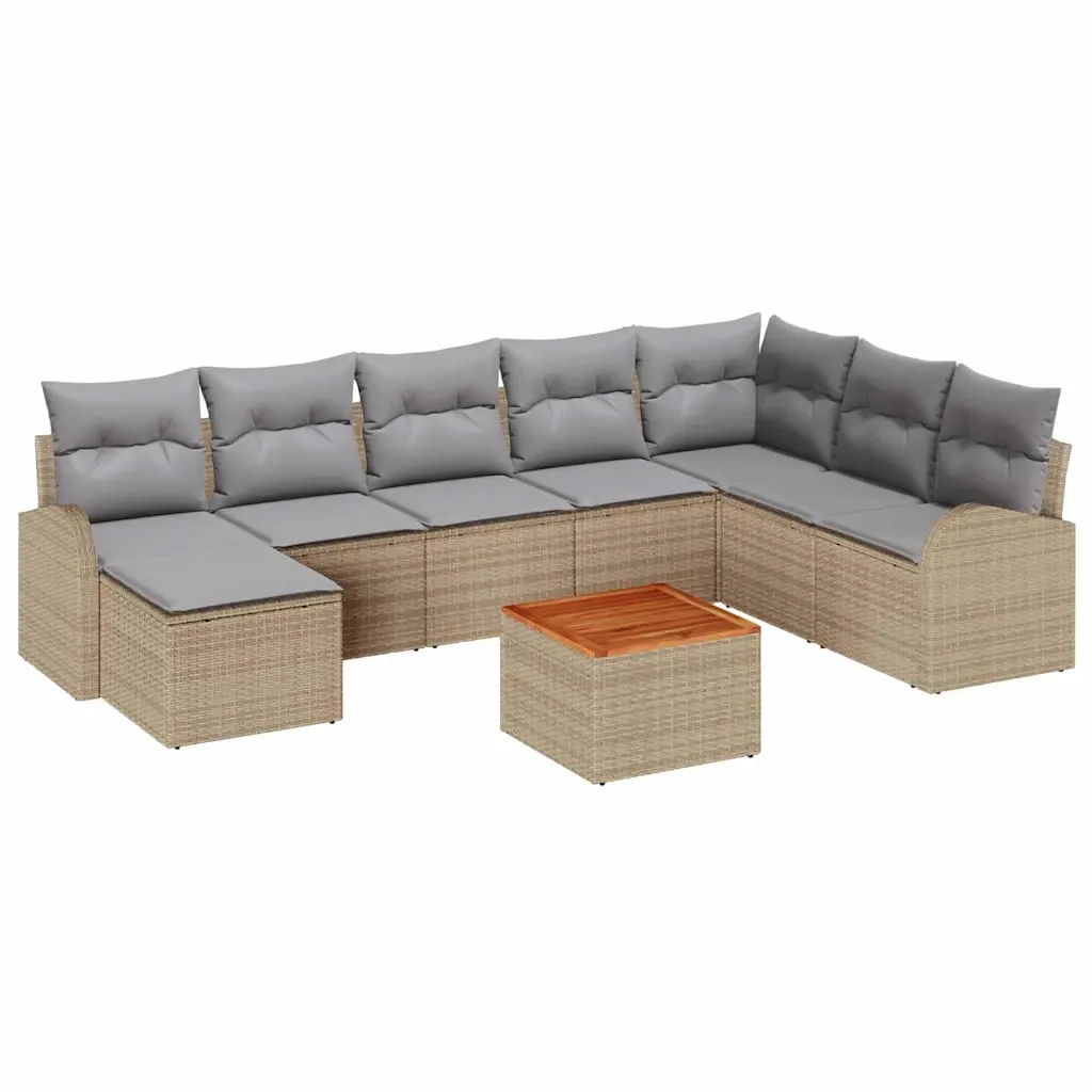 Set Divano da Giardino 9 pcs Beige e Grigio Chiaro polyrattan - Image 2