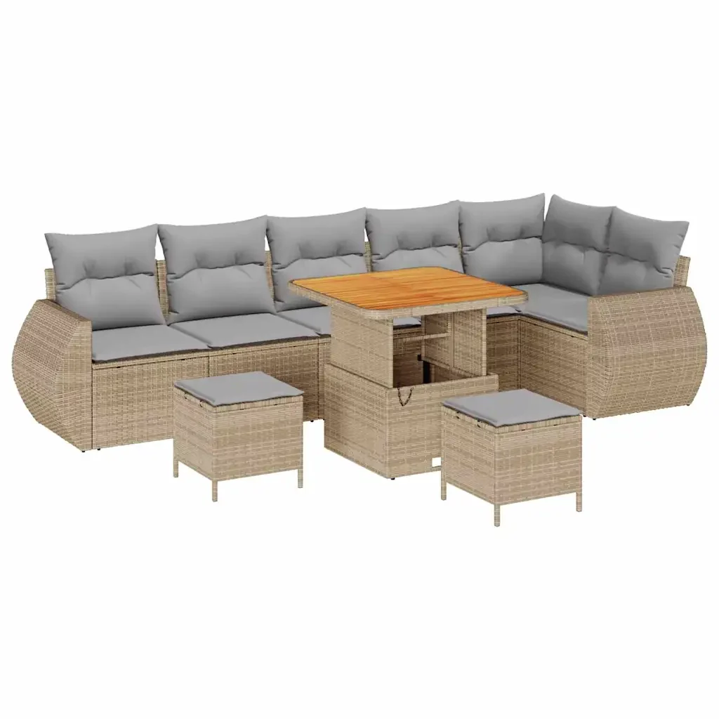 Set Divano da Giardino con cuscino 9 pcs beige e grigio chiaro - Image 2