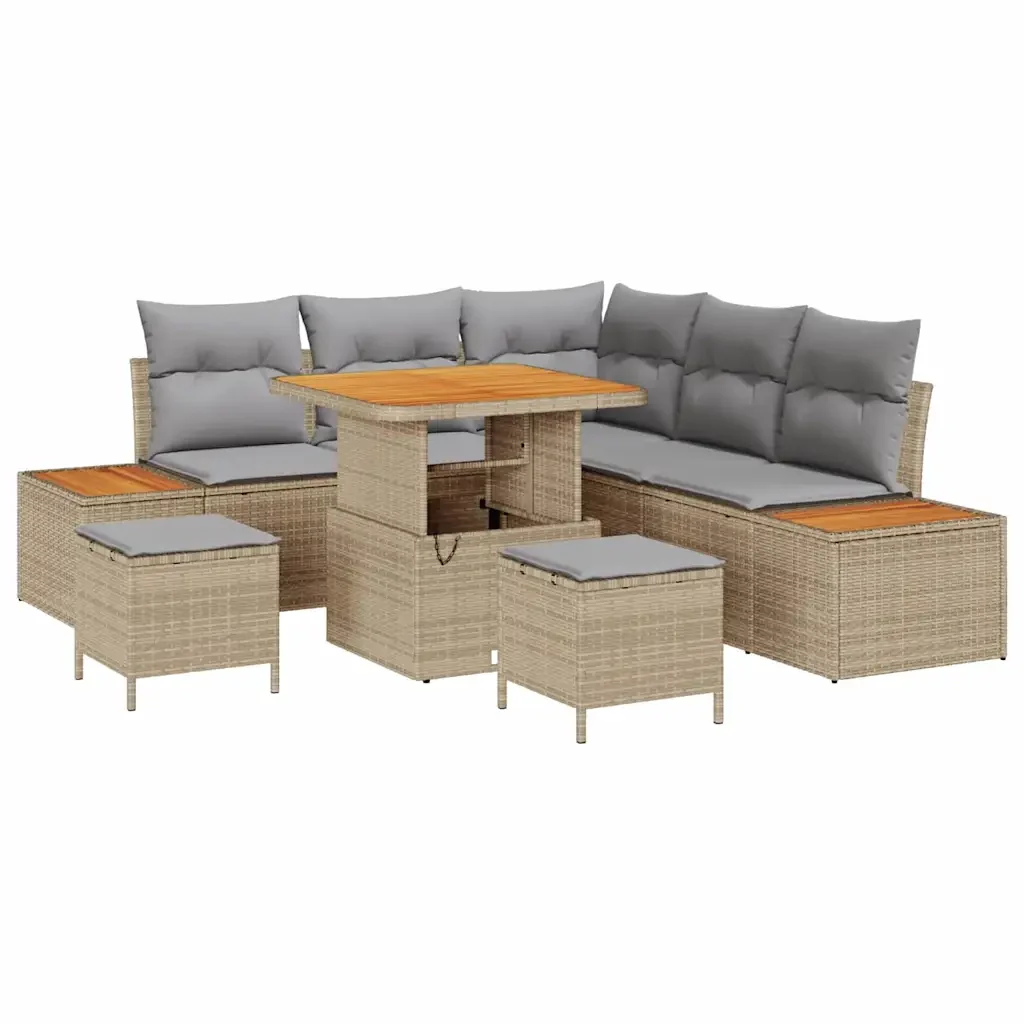 Set Divano da Giardino con cuscino 8 pcs Beige Poly Rattan - Image 2