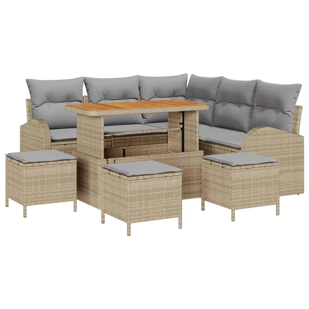 Set Divano da Giardino con cuscino 9 pcs Beige e Grigio Chiaro - Image 2
