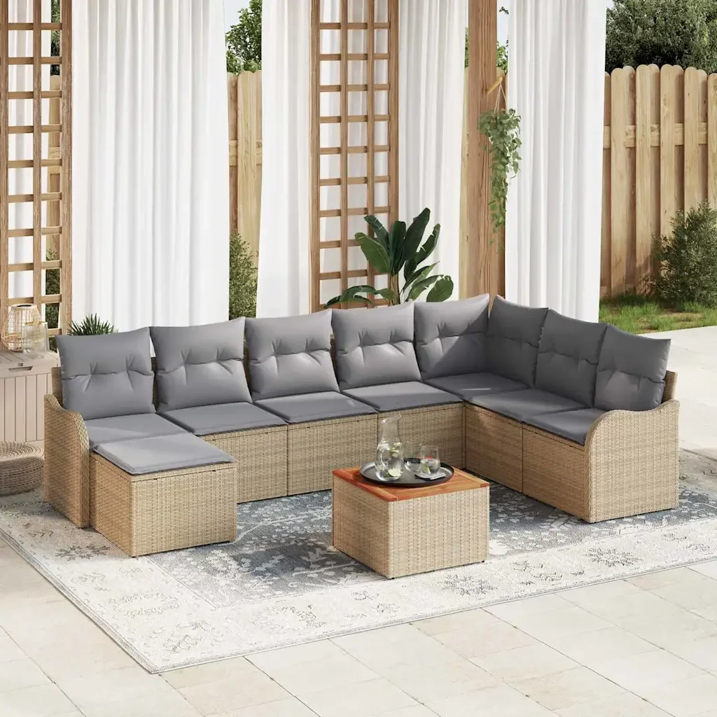 Set Divano da Giardino 9 pcs Beige e Grigio Chiaro polyrattan