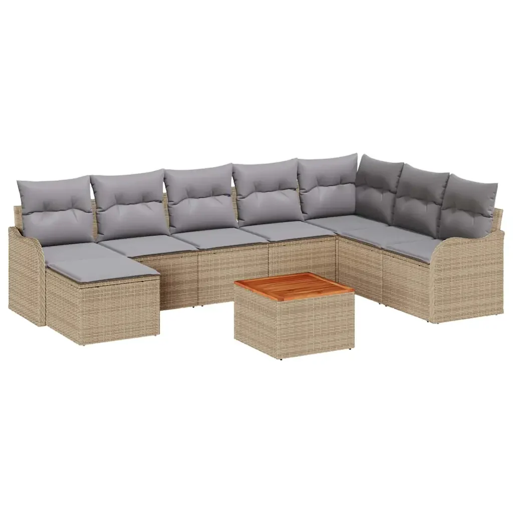 Set Divano da Giardino 9 pcs Beige e Grigio Chiaro polyrattan - Image 2