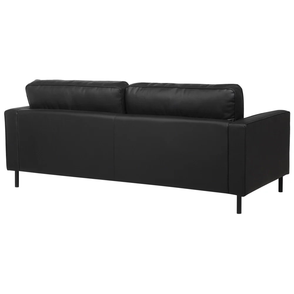 Set Divani In Pelle Nera Divano 3 Posti Poltrona Minimalista Moderno - Image 5