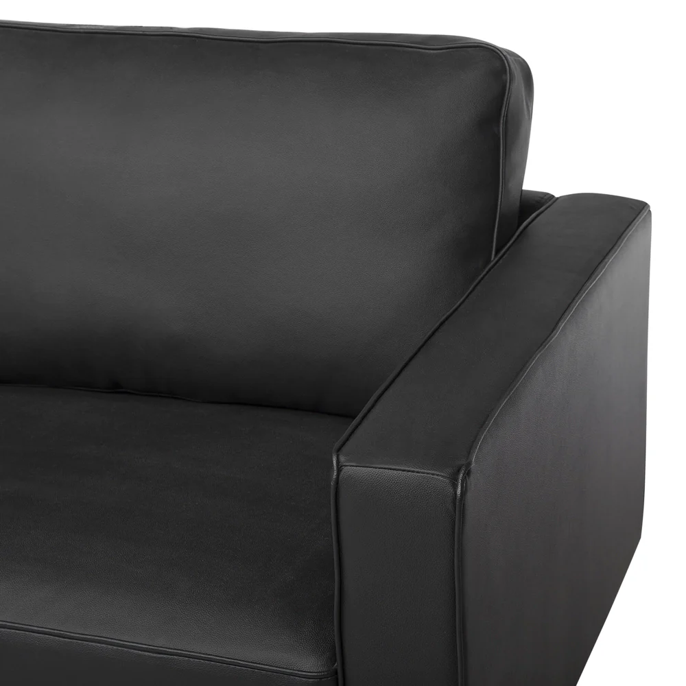 Set Divani In Pelle Nera Divano 3 Posti Poltrona Minimalista Moderno - Image 7