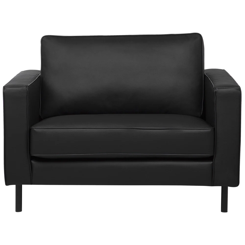 Set Divani In Pelle Nera Divano 3 Posti Poltrona Minimalista Moderno - Image 8