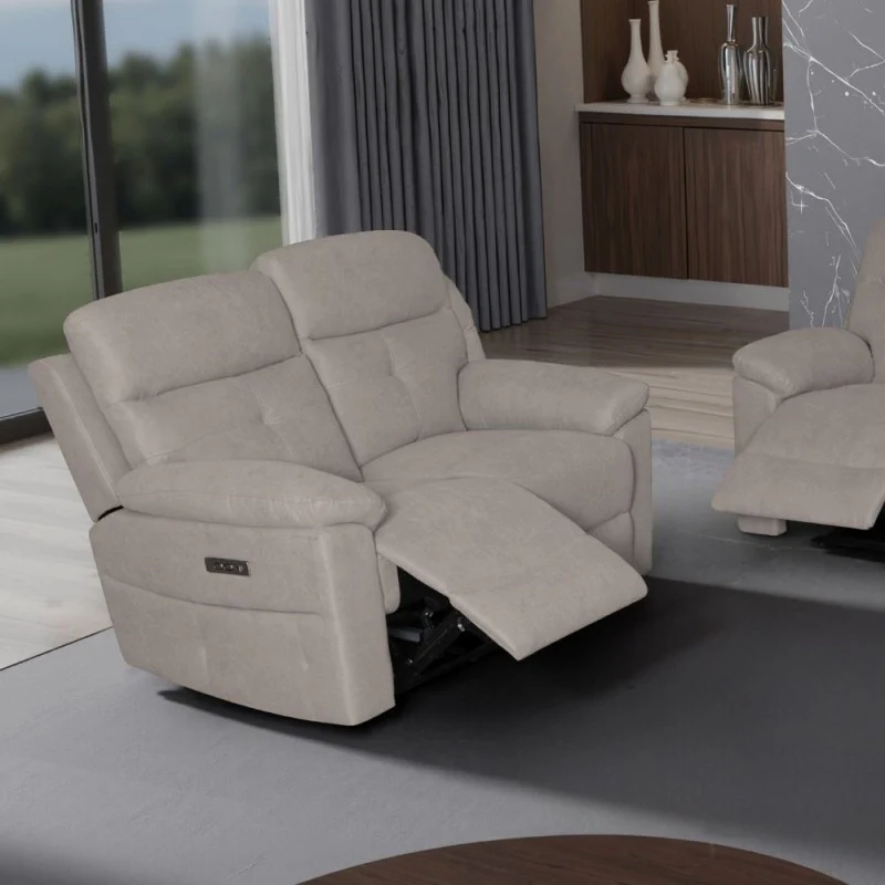 Set divani Kayde 2 e 3 posti recliner elettrici in tessuto Mia 103-05 beige - Image 6