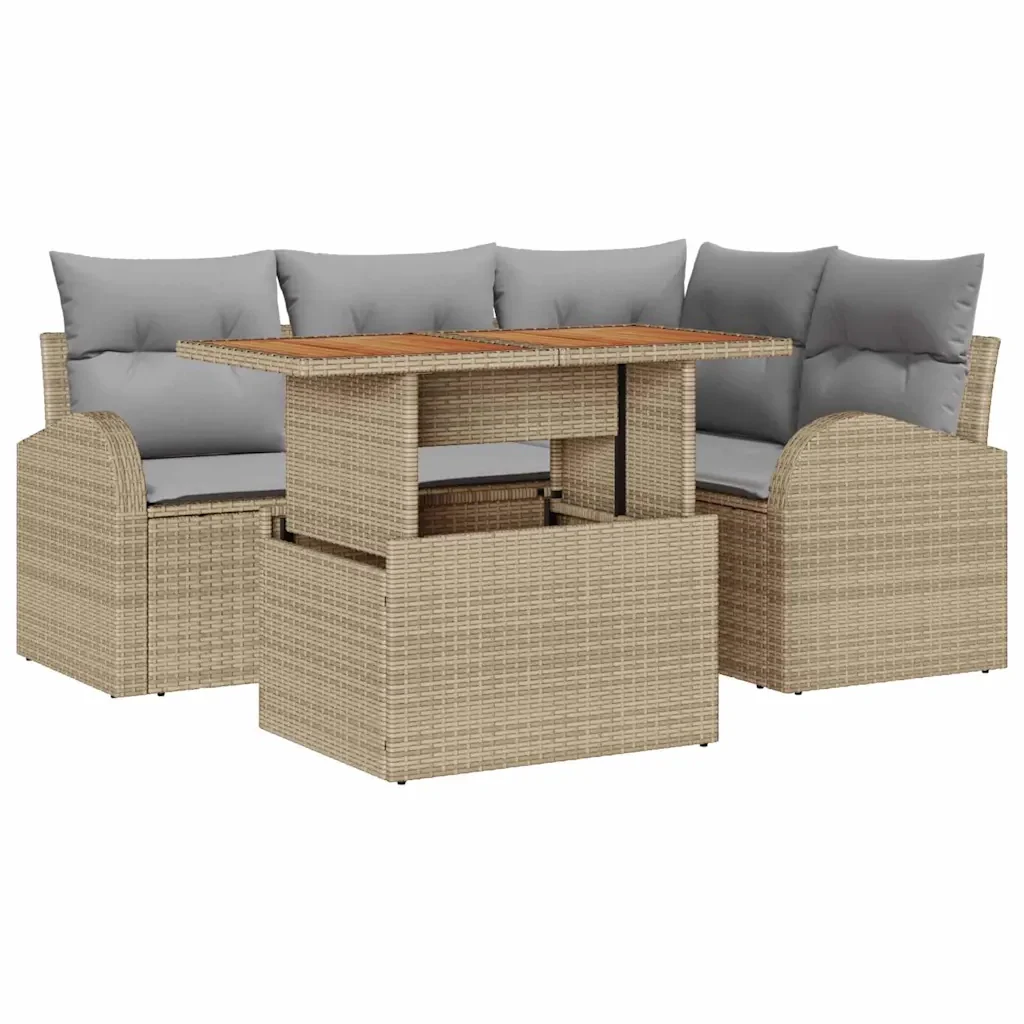 Set Divano da Giardino 5 pcs Beige Poly Rattan - Image 2