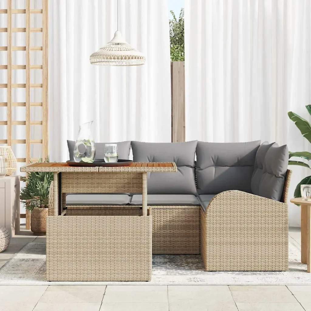 Set Divano da Giardino 5 pcs Beige Poly Rattan - Image 3