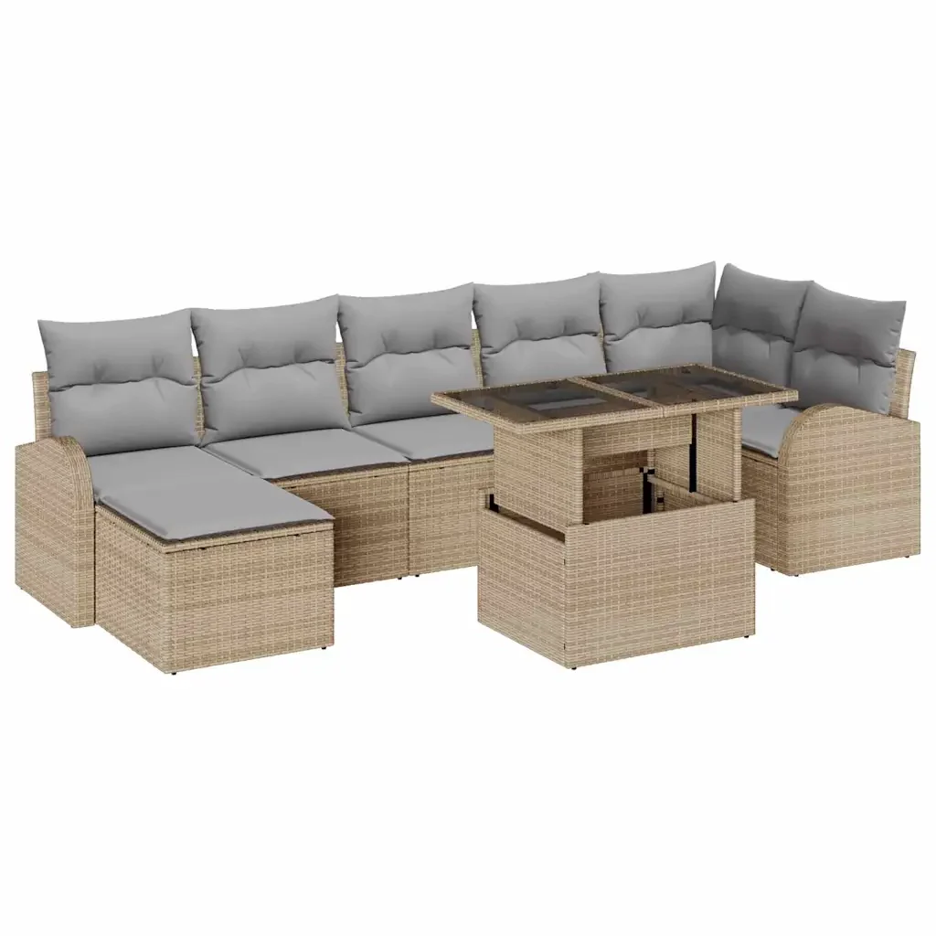 Set Divano da Giardino con cuscino 8 pcs Beige Poly Rattan - Image 2