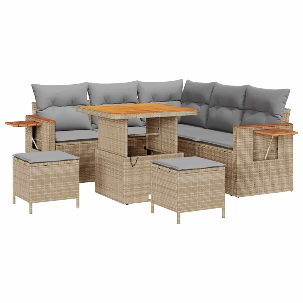 Set Divano da Giardino 9 pcs Beige e Grigio Chiaro polyrattan - Image 2