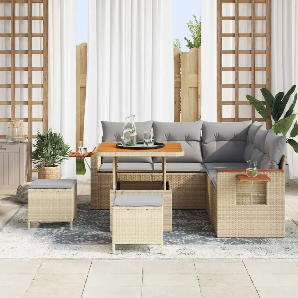 Set Divano da Giardino 9 pcs Beige e Grigio Chiaro polyrattan - Image 3