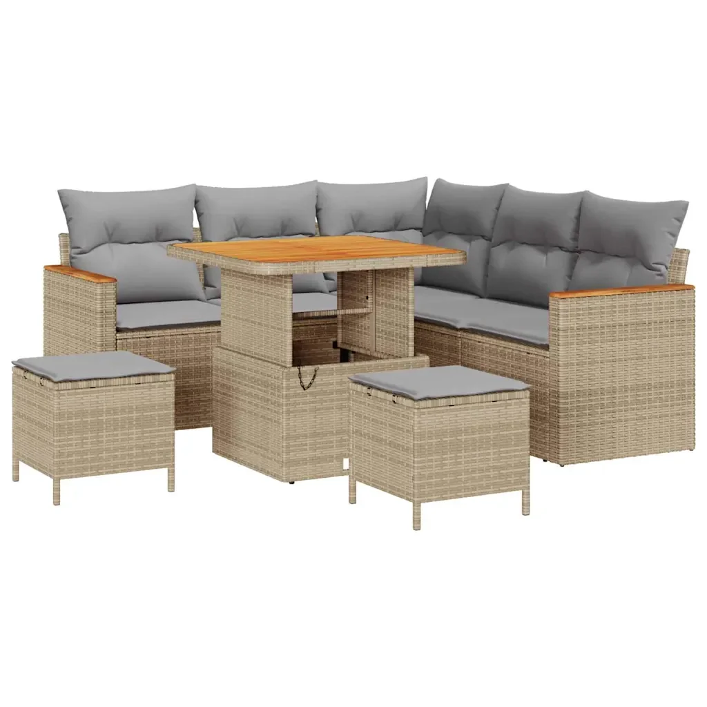Set Divano da Giardino con cuscino 8 pcs Beige Poly Rattan - Image 2