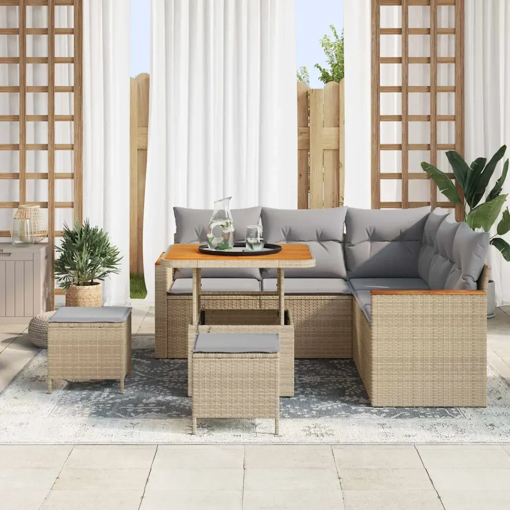 Set Divano da Giardino con cuscino 8 pcs Beige Poly Rattan - Image 3
