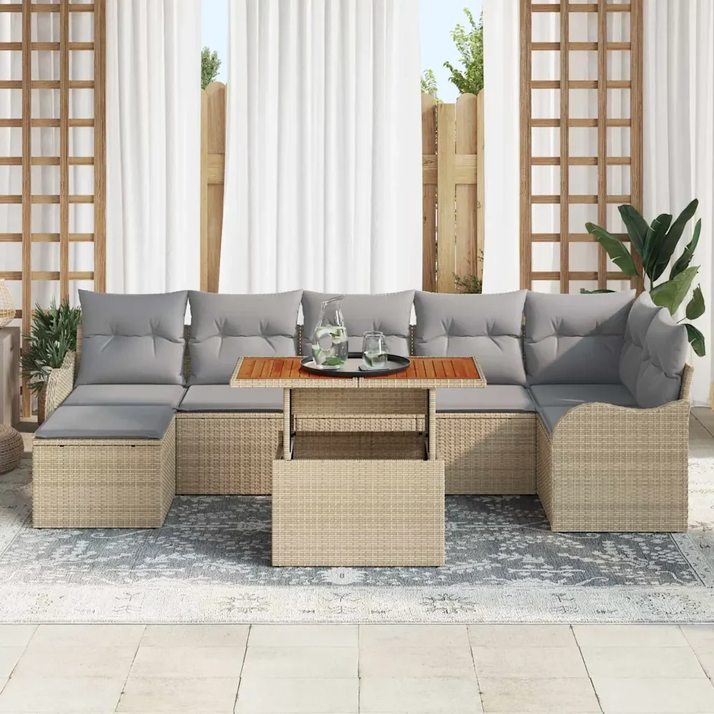 Set Divano da Giardino 8 pcs Beige Poly Rattan - Image 3