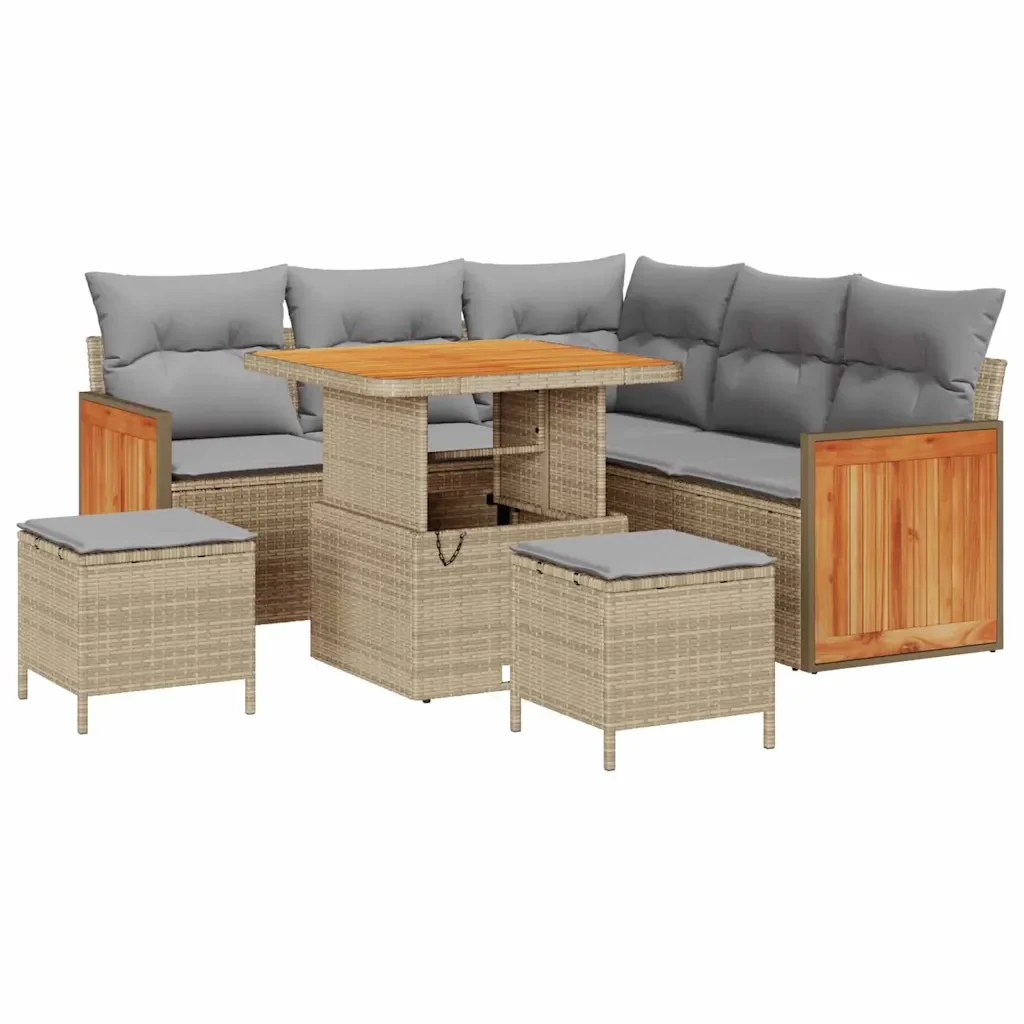 Set Divano da Giardino 9 pcs Beige e Grigio Chiaro polyrattan - Image 2