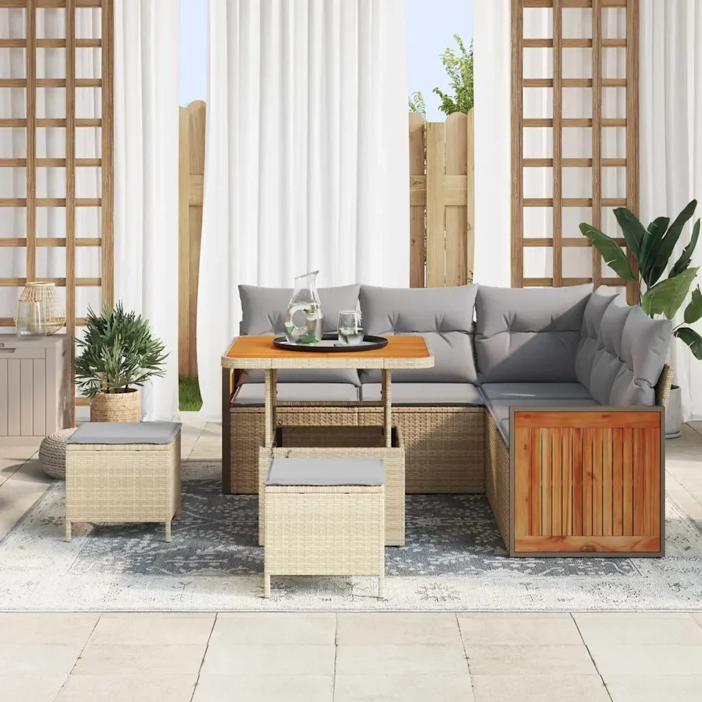 Set Divano da Giardino 9 pcs Beige e Grigio Chiaro polyrattan - Image 3