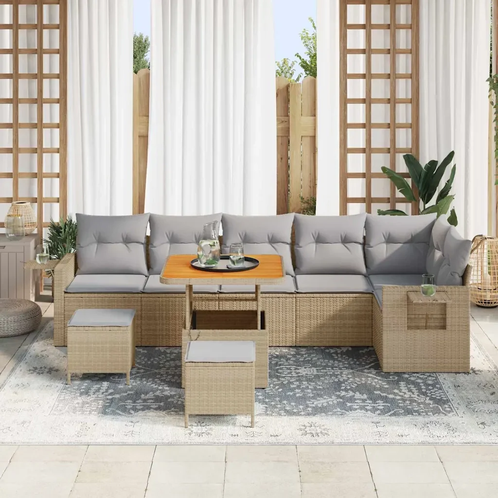 Set Divano da Giardino 11 pcs Beige e Grigio Chiaro polyrattan - Image 3