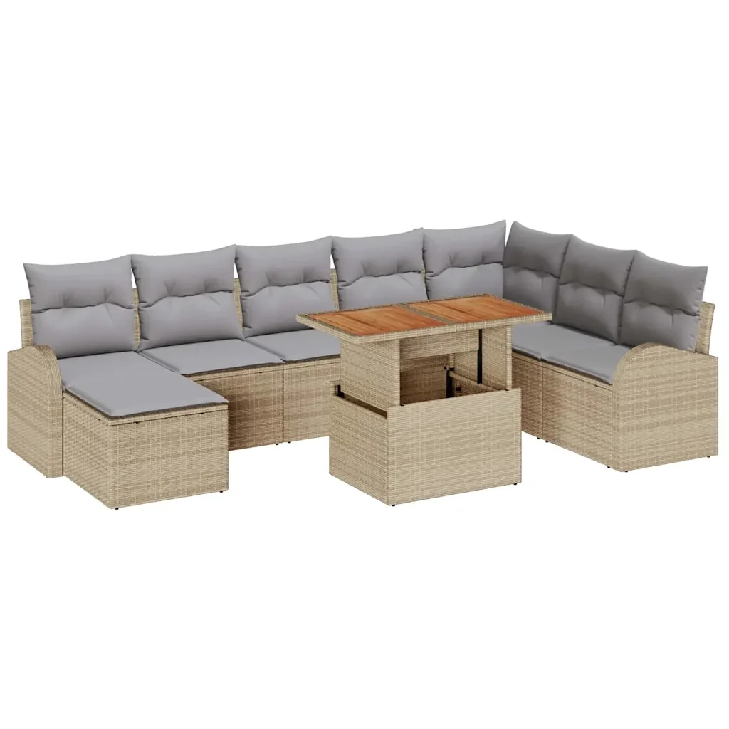 Set Divano da Giardino 9 pcs Beige Poly Rattan - Image 2