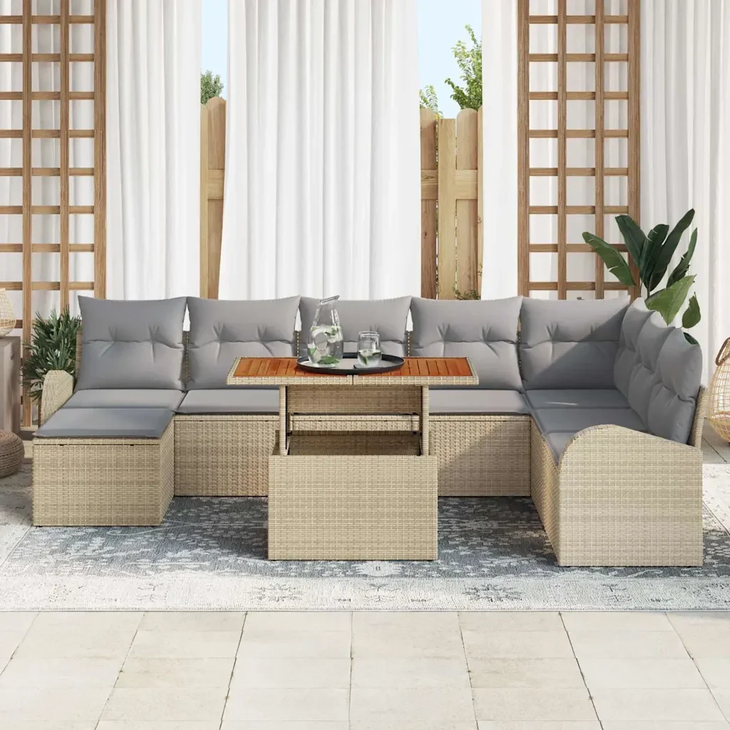 Set Divano da Giardino 9 pcs Beige Poly Rattan - Image 3