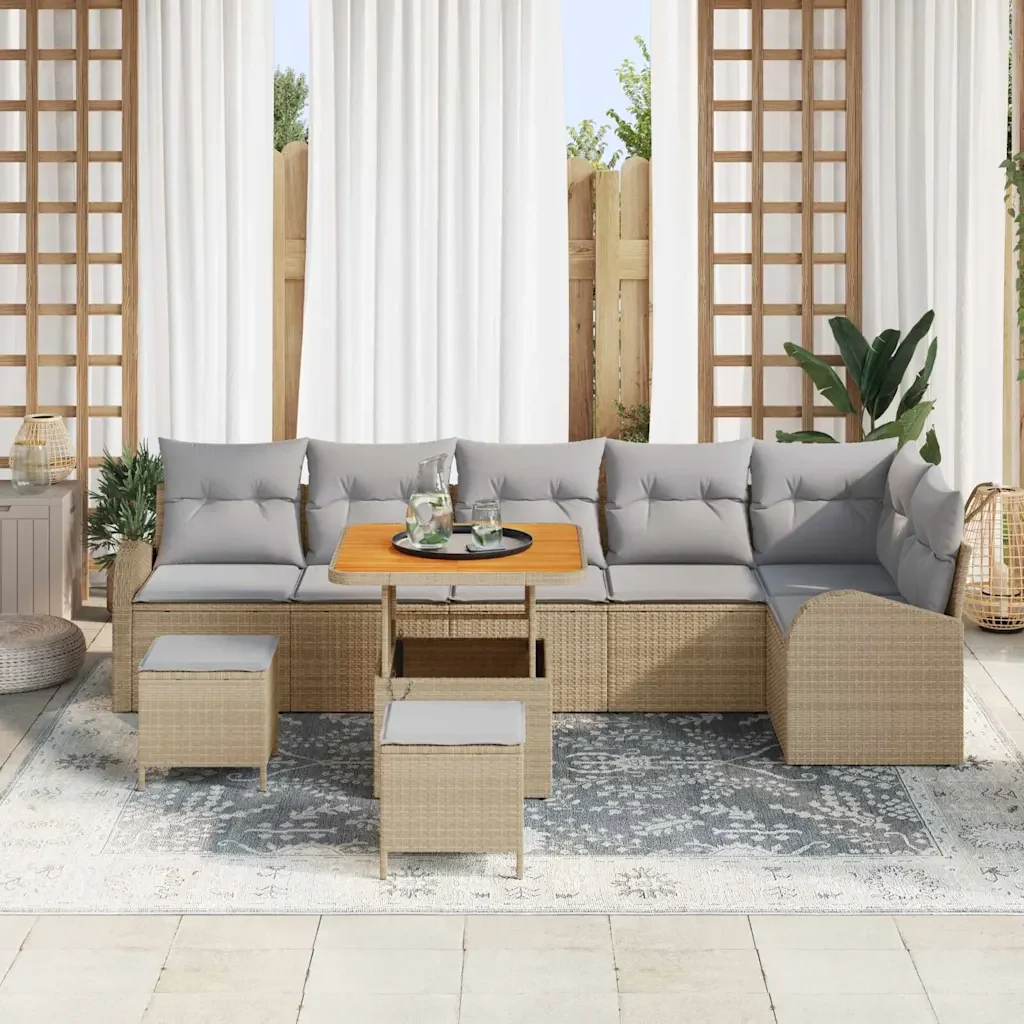 Set Divano da Giardino con cuscino 9 pcs Beige e Grigio Chiaro - Image 3
