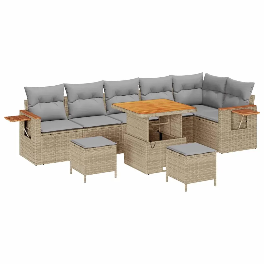 Set Divano da Giardino 11 pcs Beige e Grigio Chiaro polyrattan - Image 2