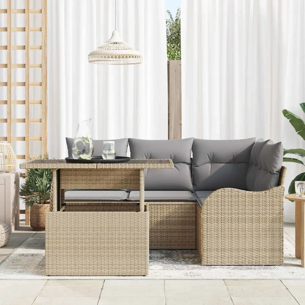 Set Divano da Giardino 5 pcs Beige Rattan in Polipropilene - Image 3