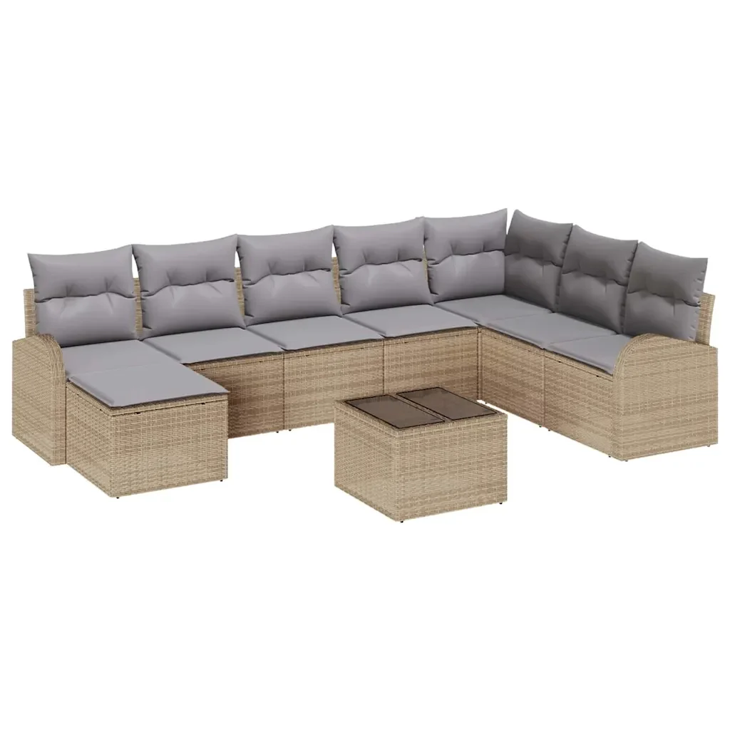 Set di divani 9 pcs Beige e grigio chiaro polyrattan - Image 2