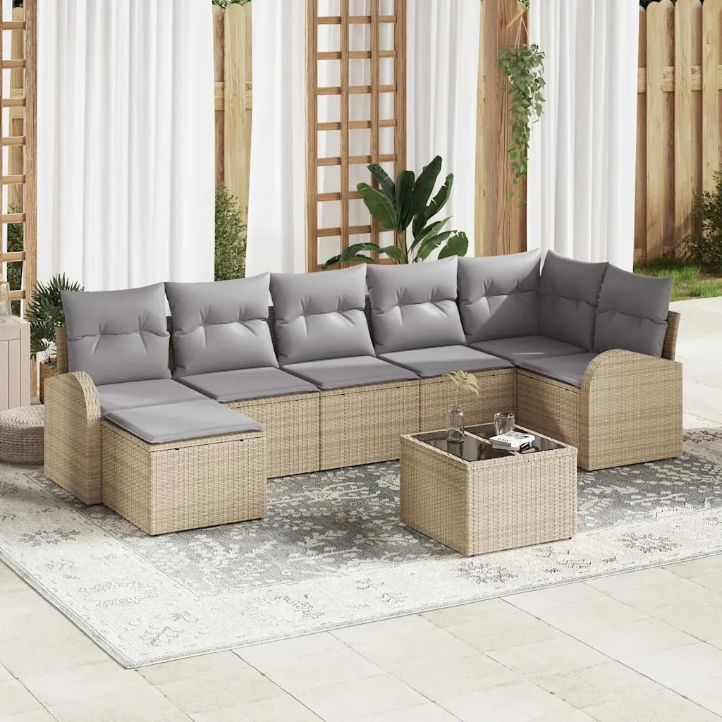 Set di divani con cuscino 8 pcs Beige polyrattan