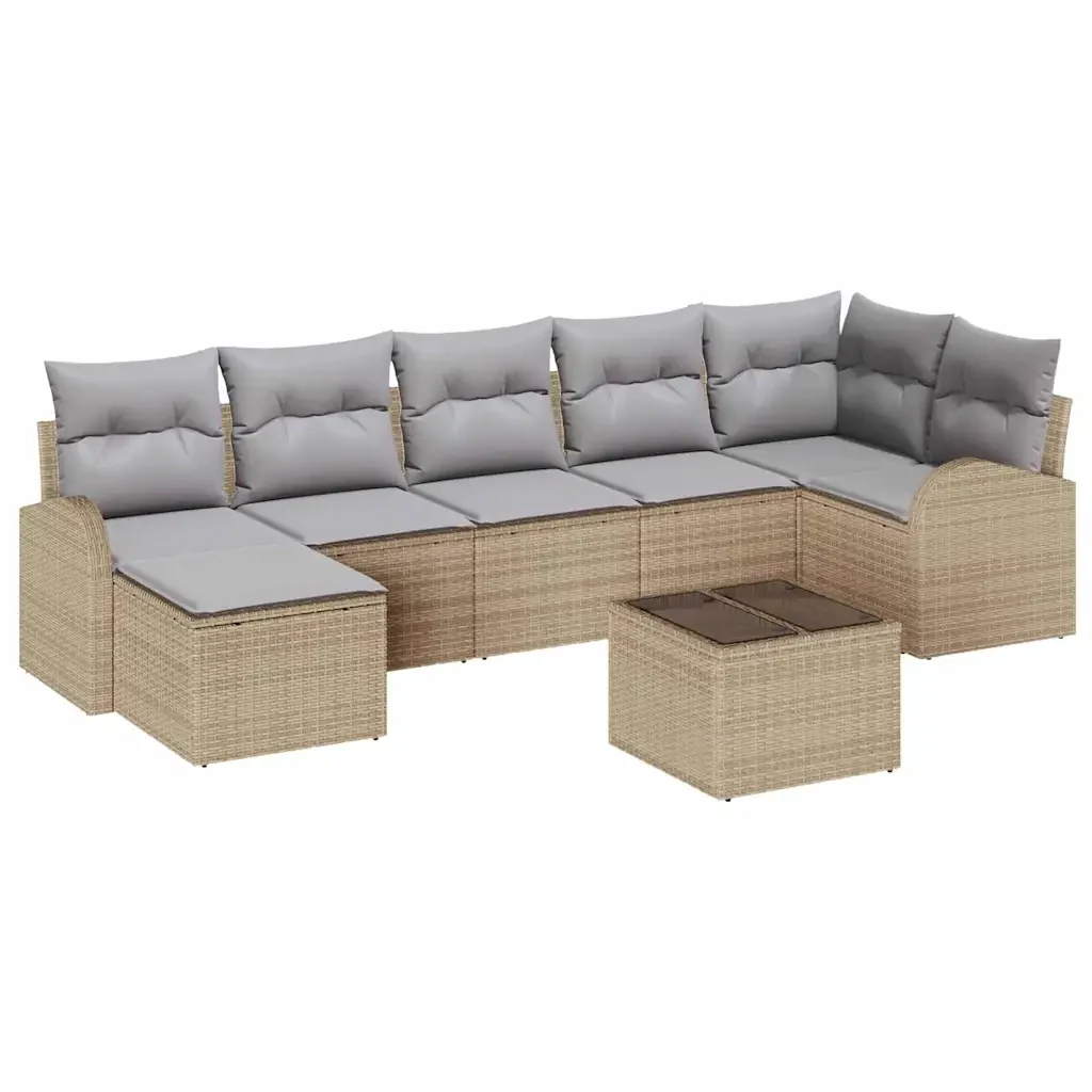 Set di divani con cuscino 8 pcs Beige polyrattan - Image 2