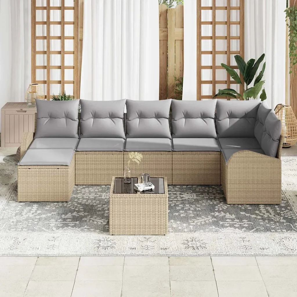 Set di divani con cuscino 8 pcs Beige polyrattan - Image 3