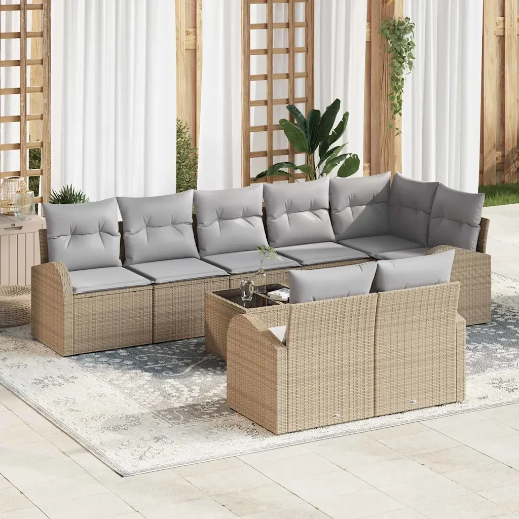 Set Divano da Giardino 9 pcs Beige e grigio chiaro polyrattan