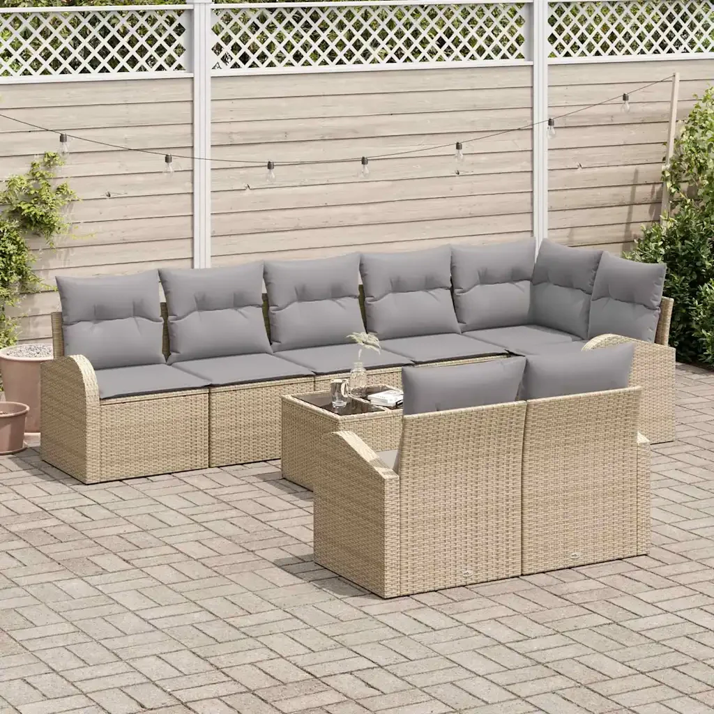 Set Divano da Giardino 9 pcs Beige e grigio chiaro polyrattan - Image 3