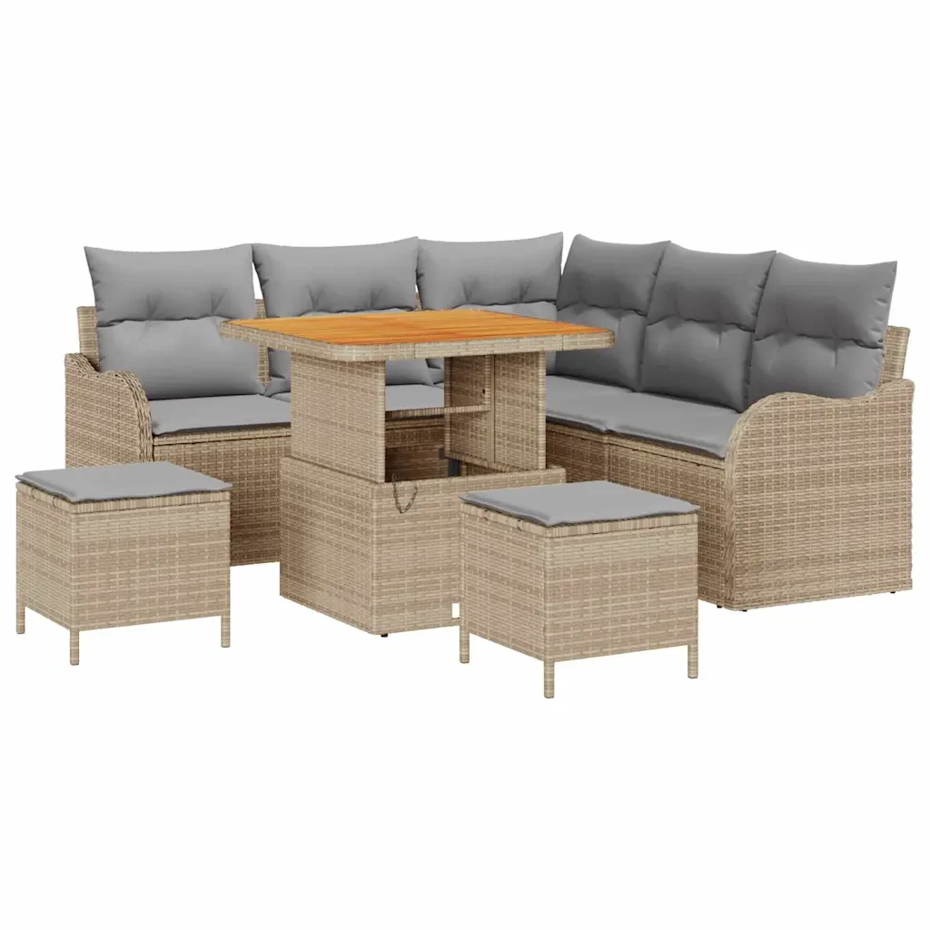Set Divano da Giardino con cuscino 8 pcs Beige e Grigio Chiaro - Image 2