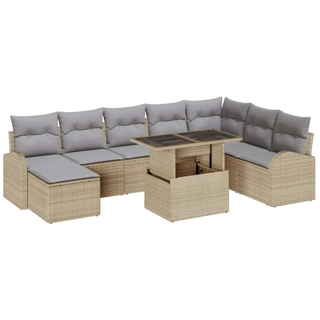 Set Divano da Giardino 9 pcs Beige Poly Rattan - Image 2