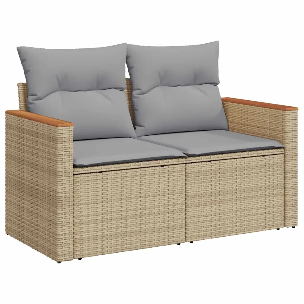 Set Divano da Giardino con cuscino 9 pcs Beige Poly Rattan - Image 6