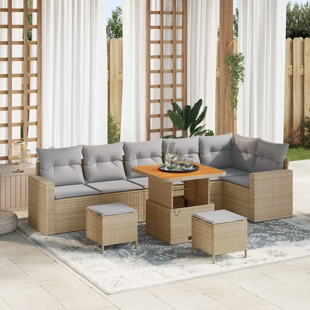 Set Divano da Giardino 11 pcs Beige e Grigio Chiaro polyrattan