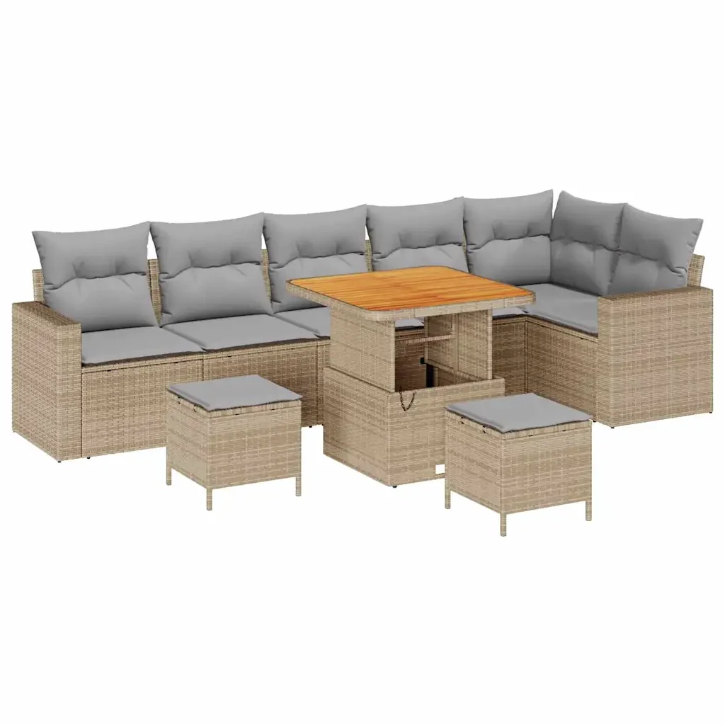 Set Divano da Giardino 11 pcs Beige e Grigio Chiaro polyrattan - Image 2