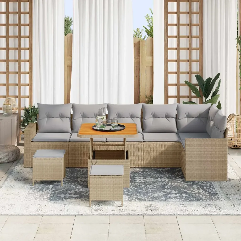 Set Divano da Giardino 11 pcs Beige e Grigio Chiaro polyrattan - Image 3
