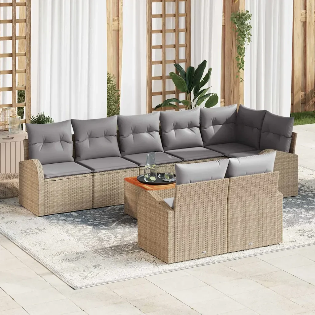 Set Divano da Giardino 9 pcs Beige e Grigio Chiaro polyrattan