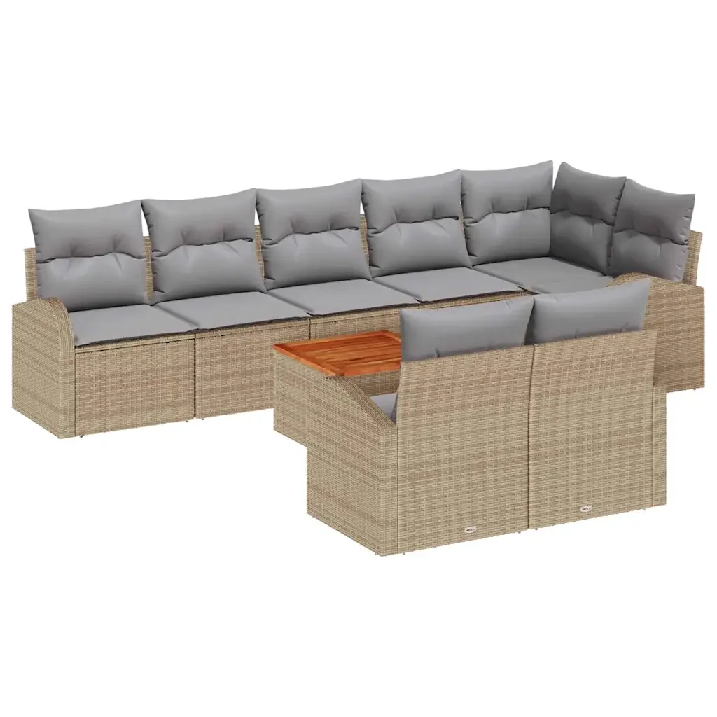 Set Divano da Giardino 9 pcs Beige e Grigio Chiaro polyrattan - Image 2