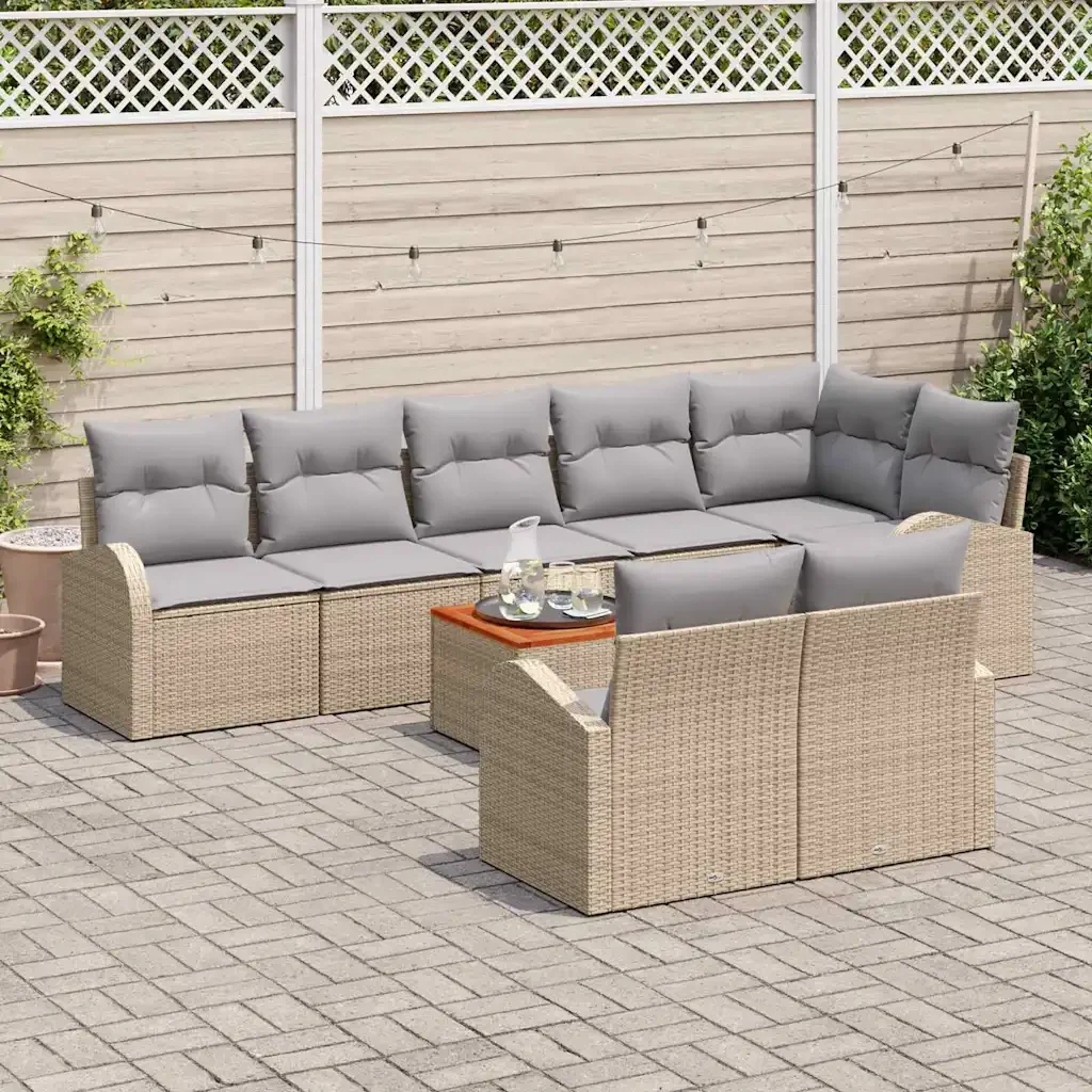 Set Divano da Giardino 9 pcs Beige e Grigio Chiaro polyrattan - Image 3