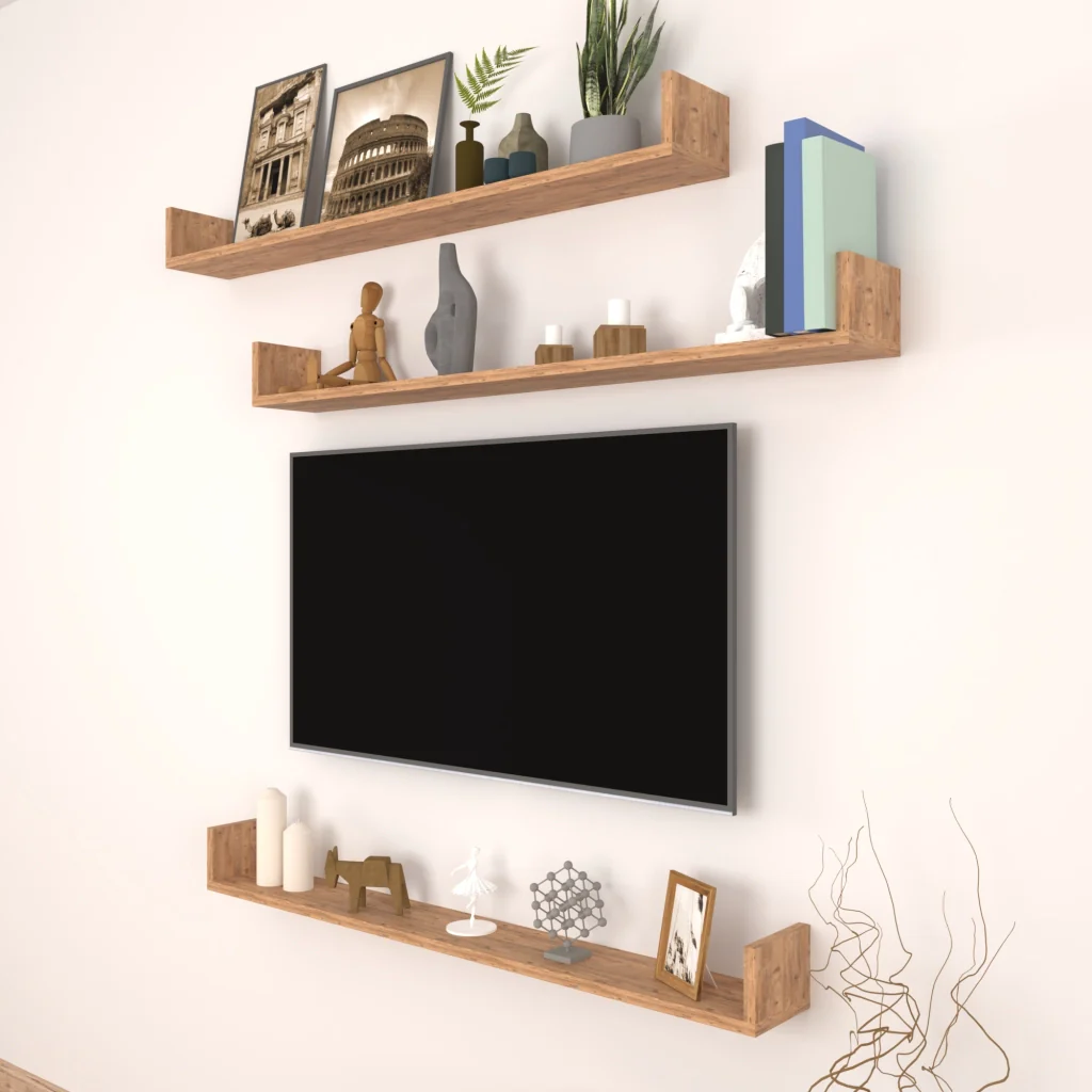 Set 'Höganäs' 3 Mensole da Muro - Consolli Pensili con Piano d'Appoggio a Forma di U - Largo 120 cm - Effetto Rovere [en.casa]