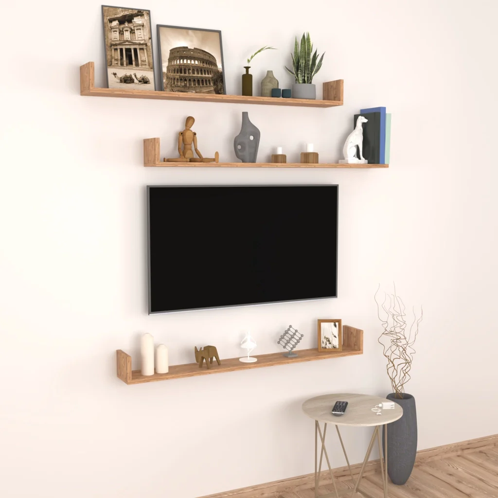 Set 'Höganäs' 3 Mensole da Muro - Consolli Pensili con Piano d'Appoggio a Forma di U - Largo 120 cm - Effetto Rovere [en.casa] - Image 3