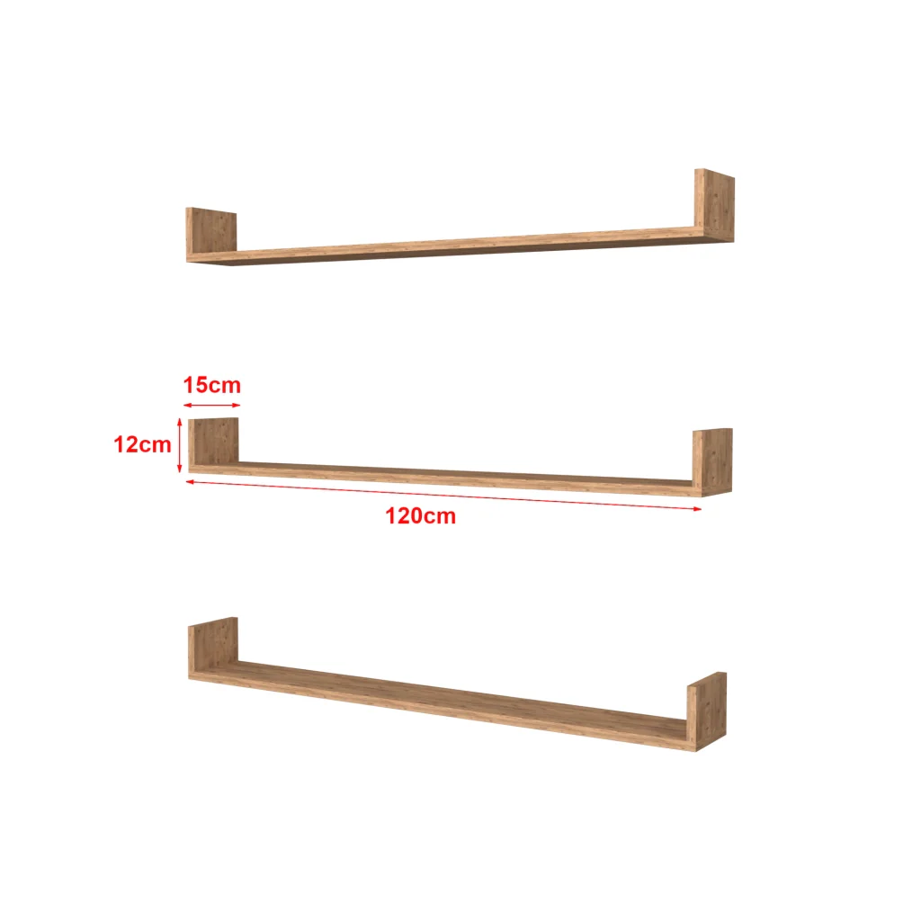 Set 'Höganäs' 3 Mensole da Muro - Consolli Pensili con Piano d'Appoggio a Forma di U - Largo 120 cm - Effetto Rovere [en.casa] - Image 6