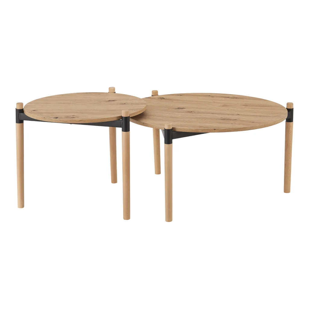 Set Kristinestad di 2 Tavolini Bassi con Piano Rotondo - Effetto Legno [en.casa] - Image 5